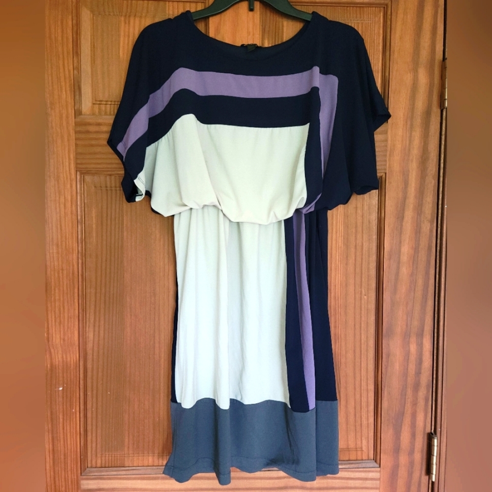 Purple, Navy, Cream Mini Dress- Size Large